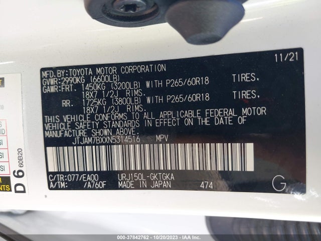 JTJAM7BXXN5314516 Lexus Gx Gx 460 Premium