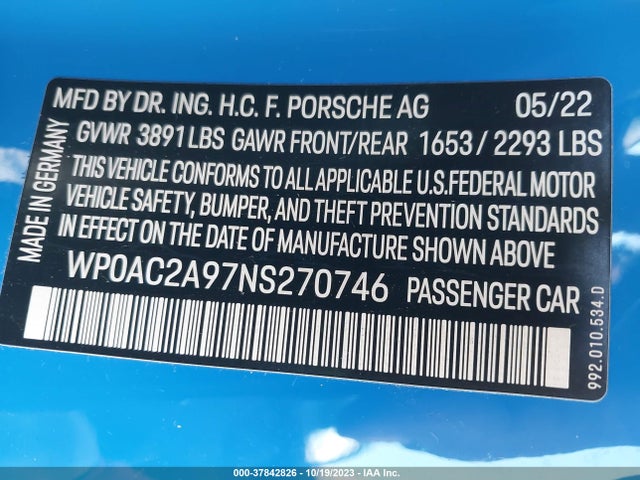 2022 PORSCHE 911 WPOAC2A97NS270746 Photo 8