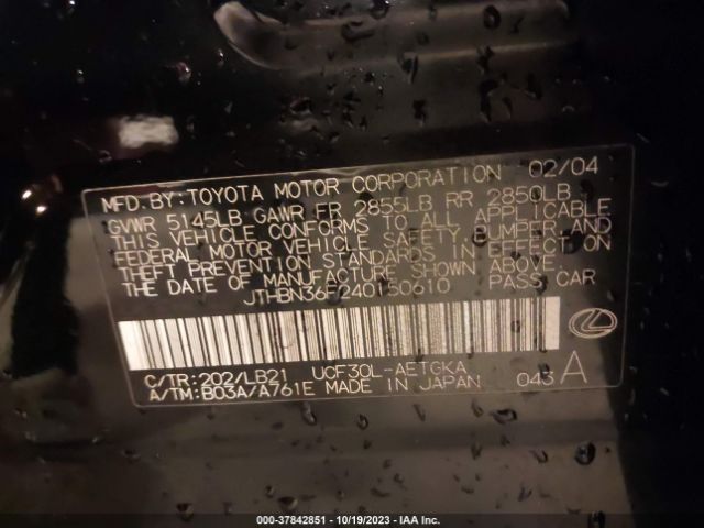 2004 LEXUS LS 430 JTHBN36F240150610 Photo 8