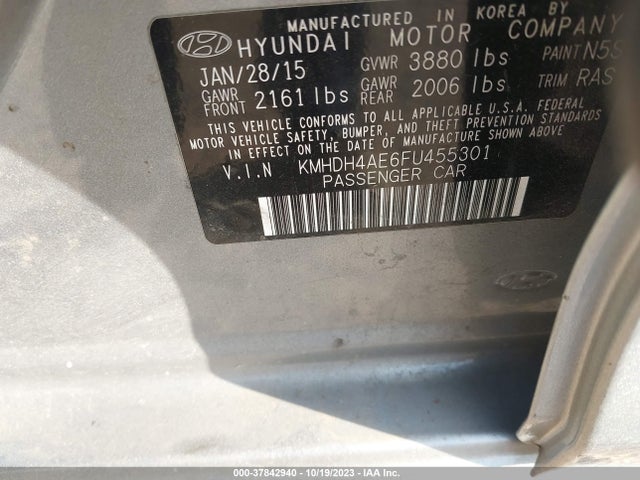 2015 HYUNDAI ELANTRA SE VIN: KMHDH4AE6FU455301