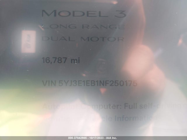 5YJ3E1EB1NF250175 Tesla Model 3 Long Range
