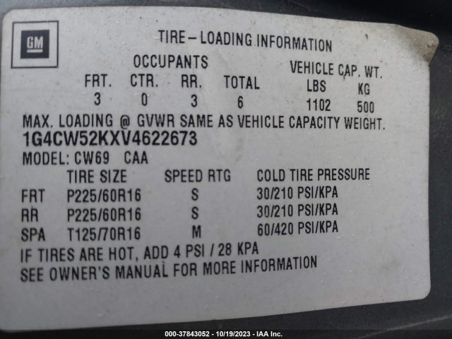 1997 BUICK PARK AVENUE VIN: 1G4CW52KXV4622673