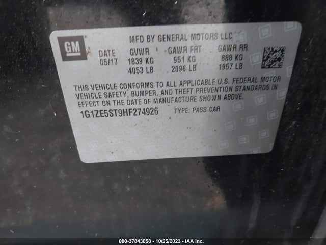 2017 CHEVROLET MALIBU 1LT VIN: 1G1ZE5ST9HF274926