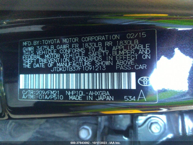 Toyota Prius C One/two/three/four 2015 JTDKDTB37F1091213 Image 9