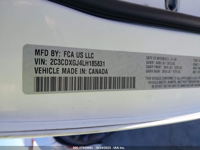 2020 DODGE CHARGER SCAT PACK RWD VIN: 2C3CDXGJ4LH185831