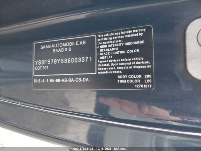 2008 SAAB 9-3 YS3FB79Y586003371 Photo 8