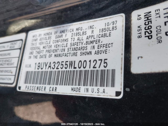 1998 ACURA CL PREMIUM VIN: 19UYA3255WL001275