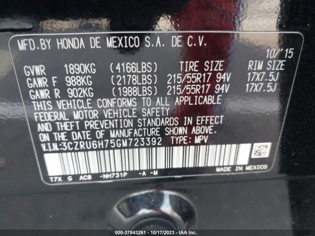 3CZRU6H75GM723392 Honda Hr-v Ex-l