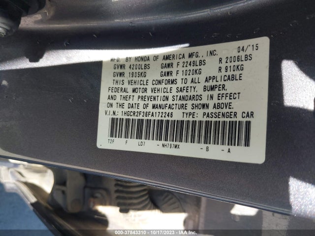 Honda ACCORD LX 2015 1HGCR2F36FA172246 Image 9