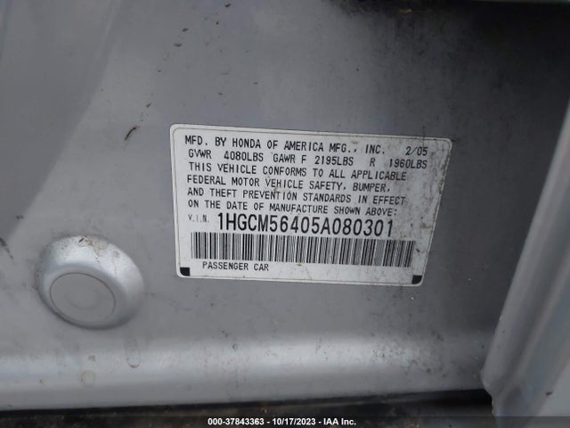 2005 HONDA ACCORD SDN LX VIN: 1HGCM56405A080301