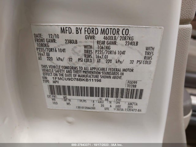 2011 FORD ESCAPE XLT VIN: 1FMCU9D78BKB11198