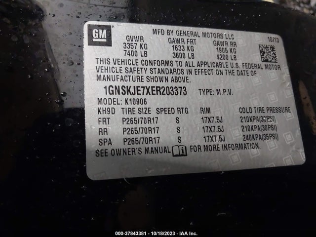 Chevrolet Suburban Lt 2014 1GNSKJE7XER203373 Image 9