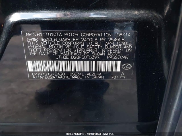Lexus IS 350 2015 JTHBE1D28F5015397 Image 9