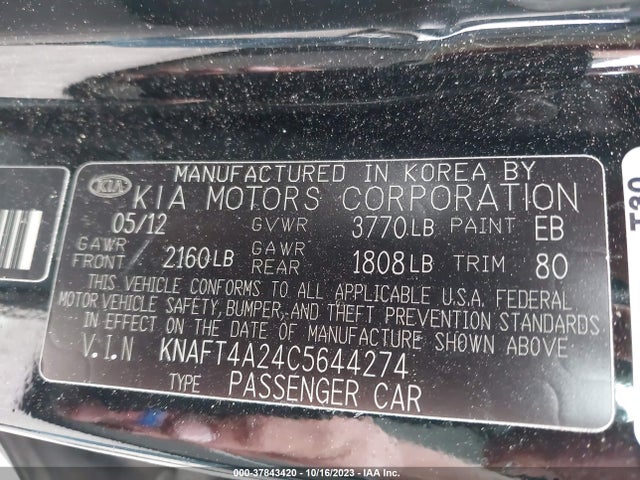 2012 KIA FORTE LX VIN: KNAFT4A24C5644274