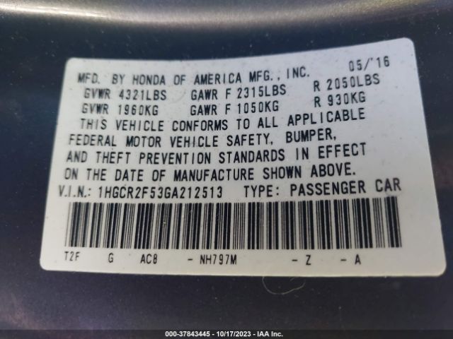 1HGCR2F53GA212513 Honda Accord Sedan Sport
