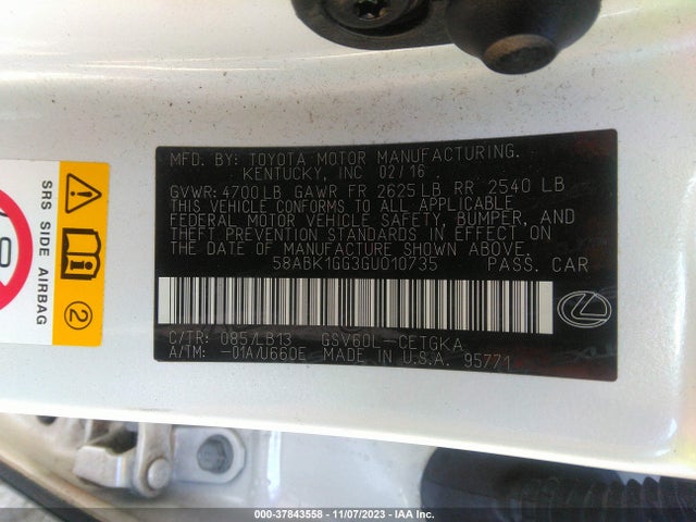 58ABK1GG3GU010735 Lexus ES 350