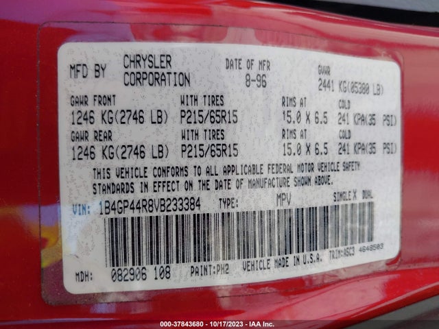 1997 DODGE GRAND CARAVAN SE VIN: 1B4GP44R8VB233384
