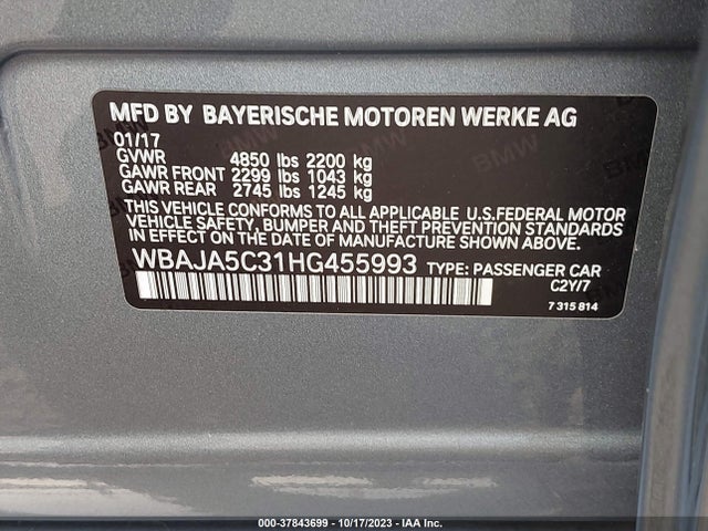BMW 530I 2017 WBAJA5C31HG455993 Image 9