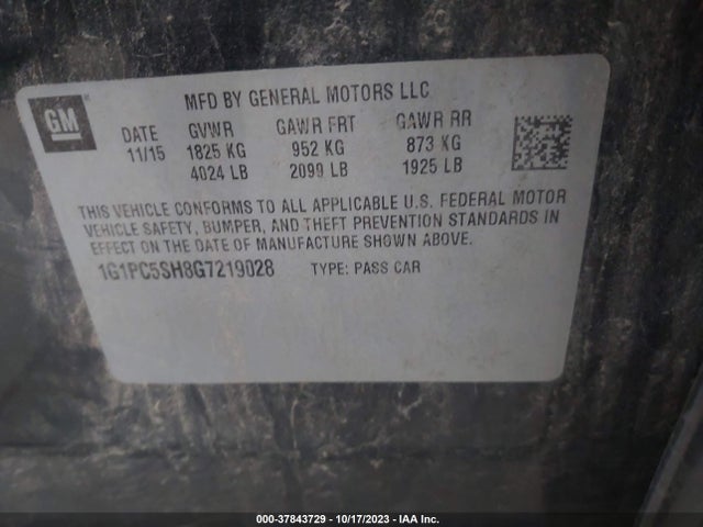 Chevrolet Cruze Limited Ls 2016 1G1PC5SH8G7219028 Image 9