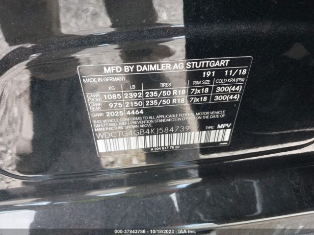 WDCTG4GB4KJ584739 Mercedes-Benz Gla Gla 250