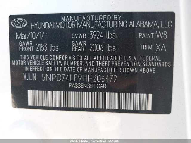 Hyundai ELANTRA SE 2017 5NPD74LF9HH203472 Image 9