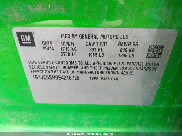 Chevrolet SONIC LT 2014 1G1JC5SH9E4216725 Image 9