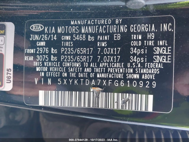 KIA SORENTO LX 2015 5XYKTDA7XFG610929 Image 9