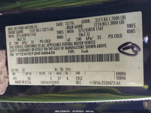 1FTEW1EF2HFA89439 Ford F-150 Xl/xlt/lariat