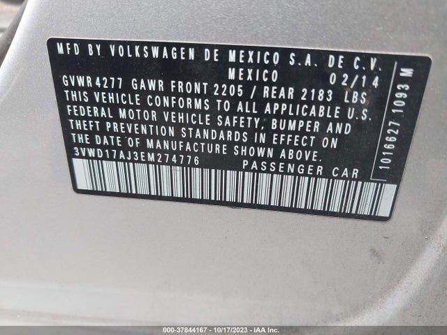 3VWD17AJ3EM274776 Volkswagen Jetta Sedan Se