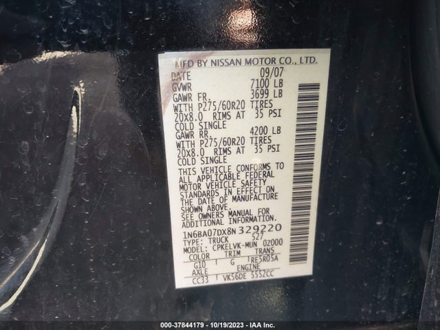 2008 NISSAN TITAN LE VIN: 1N6BA07DX8N329220