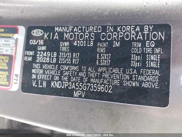 KIA SOUL + 2016 KNDJP3A55G7359602 Image 9