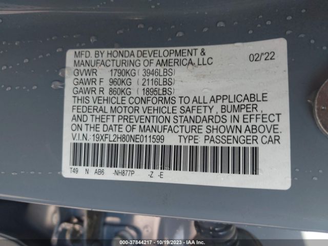2022 HONDA CIVIC 19XFL2H80NE011599 Photo 8