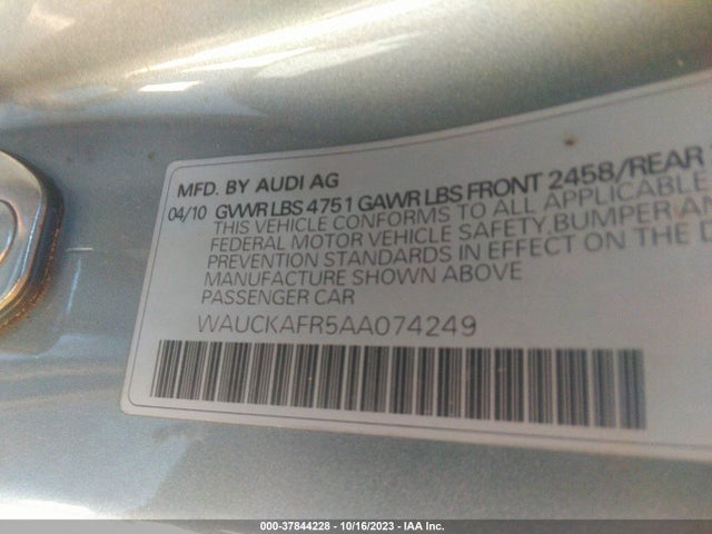 2010 AUDI A5 3.2L PREMIUM PLUS VIN: WAUCKAFR5AA074249