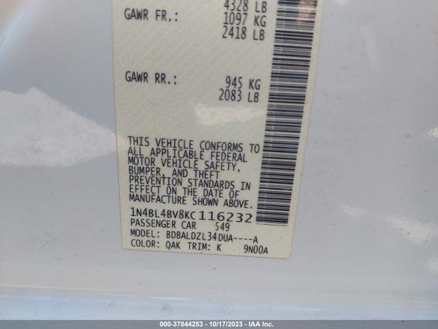 Nissan Altima 2.5 S 2019 1N4BL4BV8KC116232 Image 9