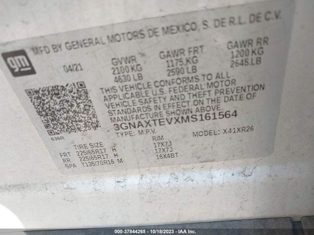 Chevrolet EQUINOX LT 2021 3GNAXTEVXMS161564 Image 9