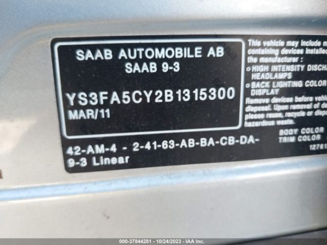 2011 SAAB 9-3 YS3FA5CY2B1315300 Photo 8