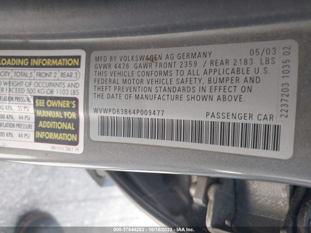 2004 VOLKSWAGEN PASSAT SEDAN GLS VIN: WVWPD63B64P009477