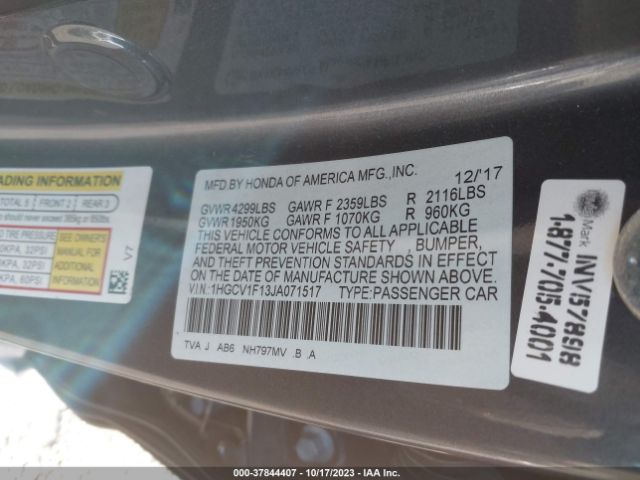 1HGCV1F13JA071517 Honda Accord Sedan Lx 1.5t