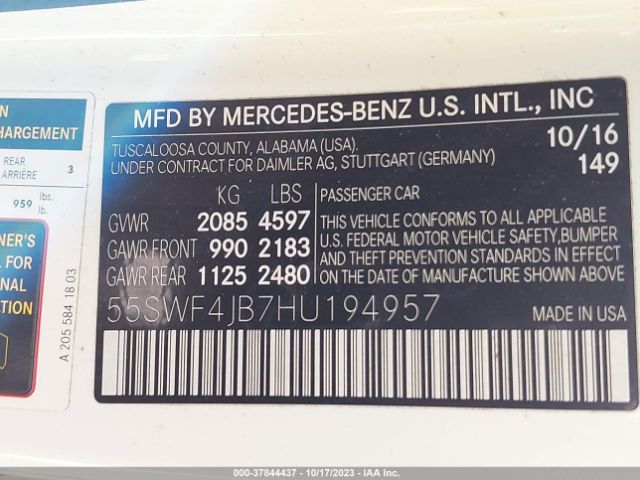 55SWF4JB7HU194957 Mercedes-Benz C-class C 300