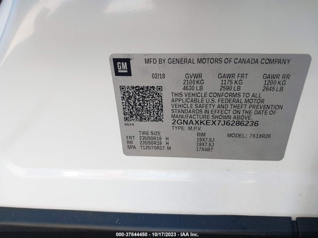 Chevrolet EQUINOX LT 2018 2GNAXKEX7J6286236 Image 9