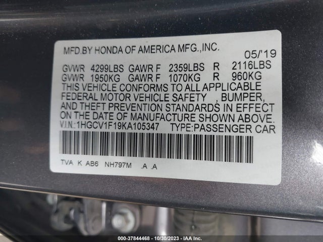 Honda ACCORD LX 2019 1HGCV1F19KA105347 Image 9