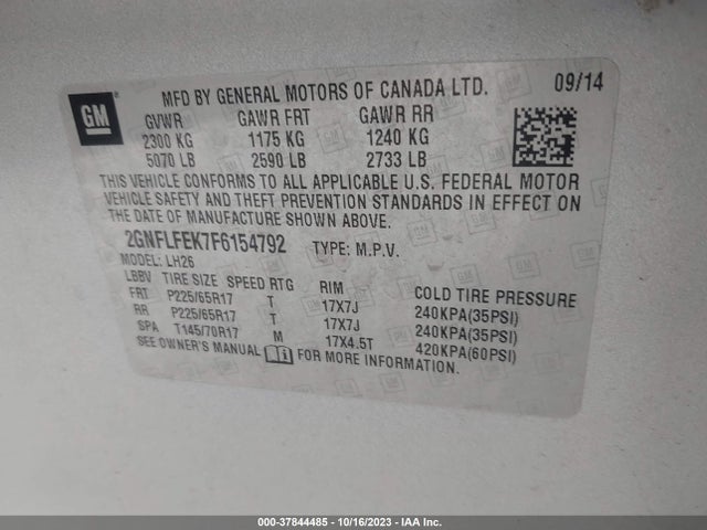 Chevrolet EQUINOX LT 2015 2GNFLFEK7F6154792 Image 9