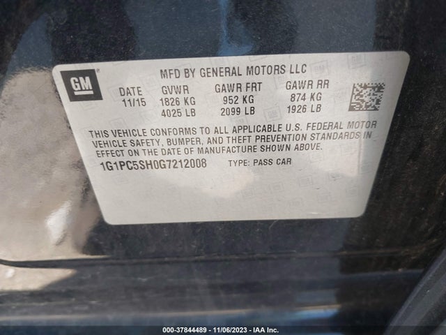2016 CHEVROLET CRUZE LIMITED LS AUTO VIN: 1G1PC5SH0G7212008