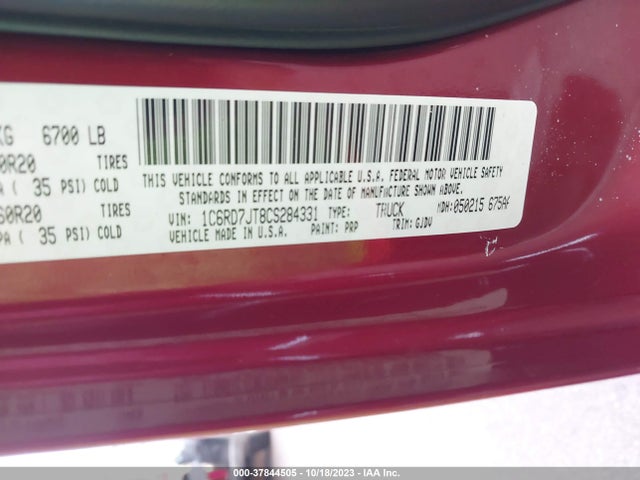 2012 RAM 1500 LARAMIE VIN: 1C6RD7JT8CS284331