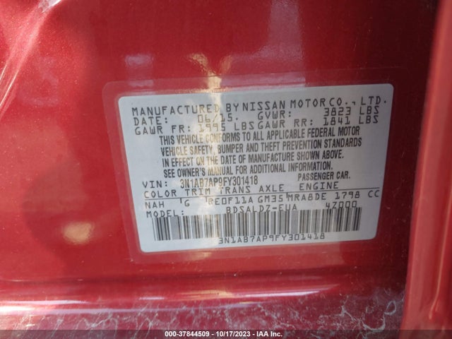 2015 NISSAN SENTRA SV VIN: 3N1AB7AP9FY301418