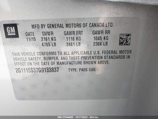 Chevrolet IMPALA LT 2016 2G1115S37G9133837 Image 9