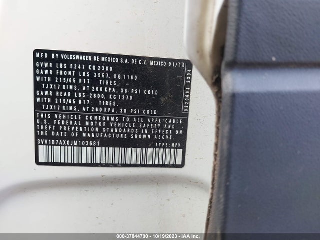 3VV1B7AX0JM103681 Volkswagen TIGUAN S