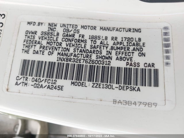2006 TOYOTA COROLLA S VIN: 1NXBR32E76Z600312