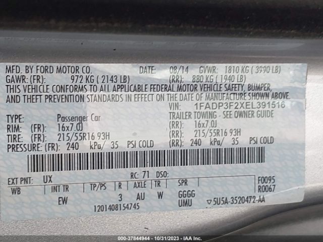 1FADP3F2XEL391516 Ford FOCUS SE