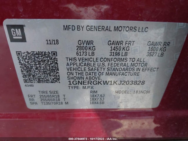 Chevrolet Traverse 1lt 2019 1GNERGKW1KJ203828 Image 9